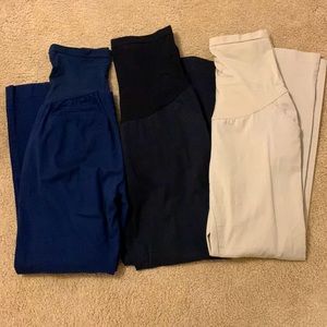 3 pairs of Medium Motherhood Maternity work dress pants - navy, black, tan